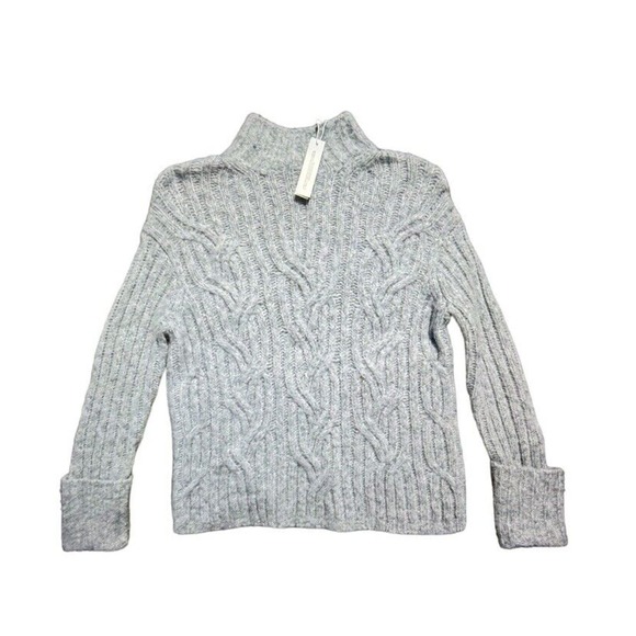 Vince Women XS Grey Alpaca Wool Blend Mirrored Cable Turtleneck Sweater NWT - Picture 1 of 5